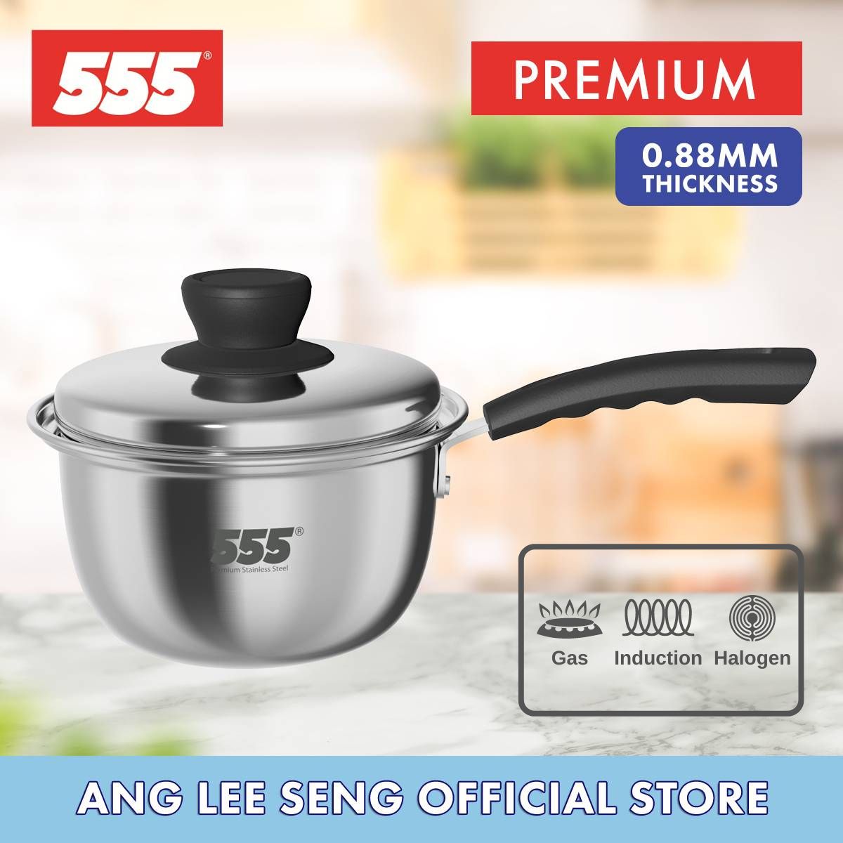 555 Premium Stainless Steel Saucepan - 304 Stainless Steel 0.88mm Thickness