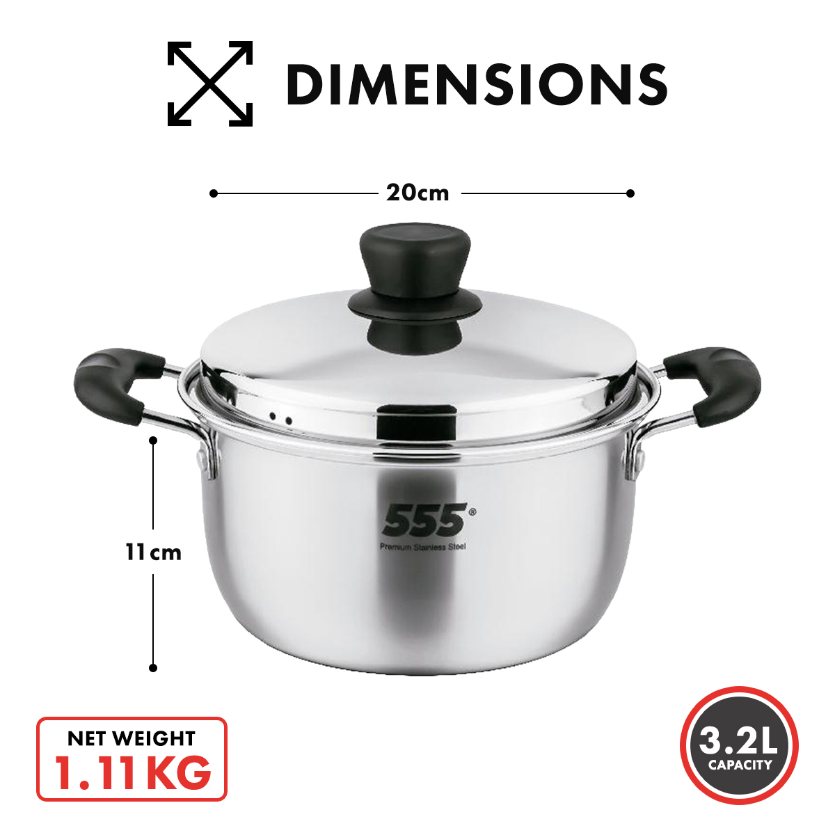 555 Premium Stainless Steel Sauce Pot - 304 Stainless Steel 0.88mm Thickness