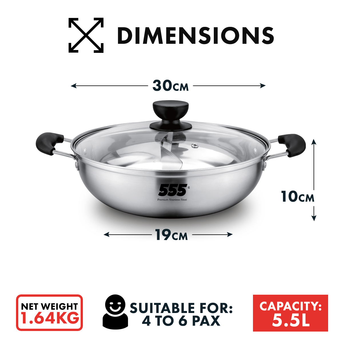 555 Stainless Steel Yuanyang 2-Sided Hot Pot
