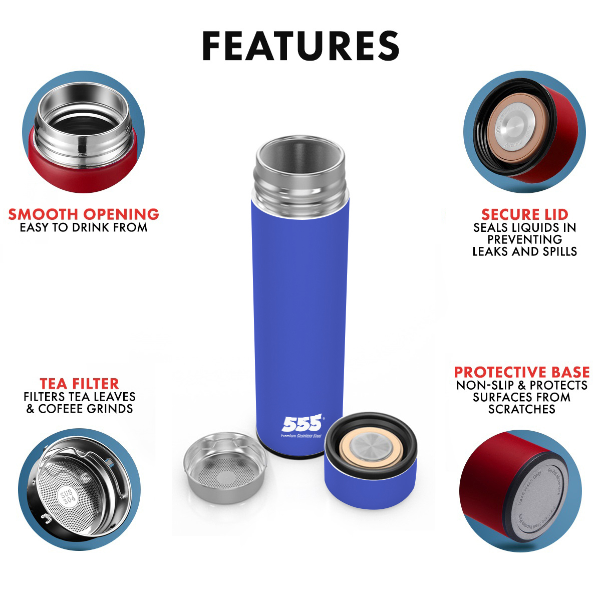 555 Stainless Steel Colour Vacuum Thermal Flask 500ml - Keep Hot Warm/
