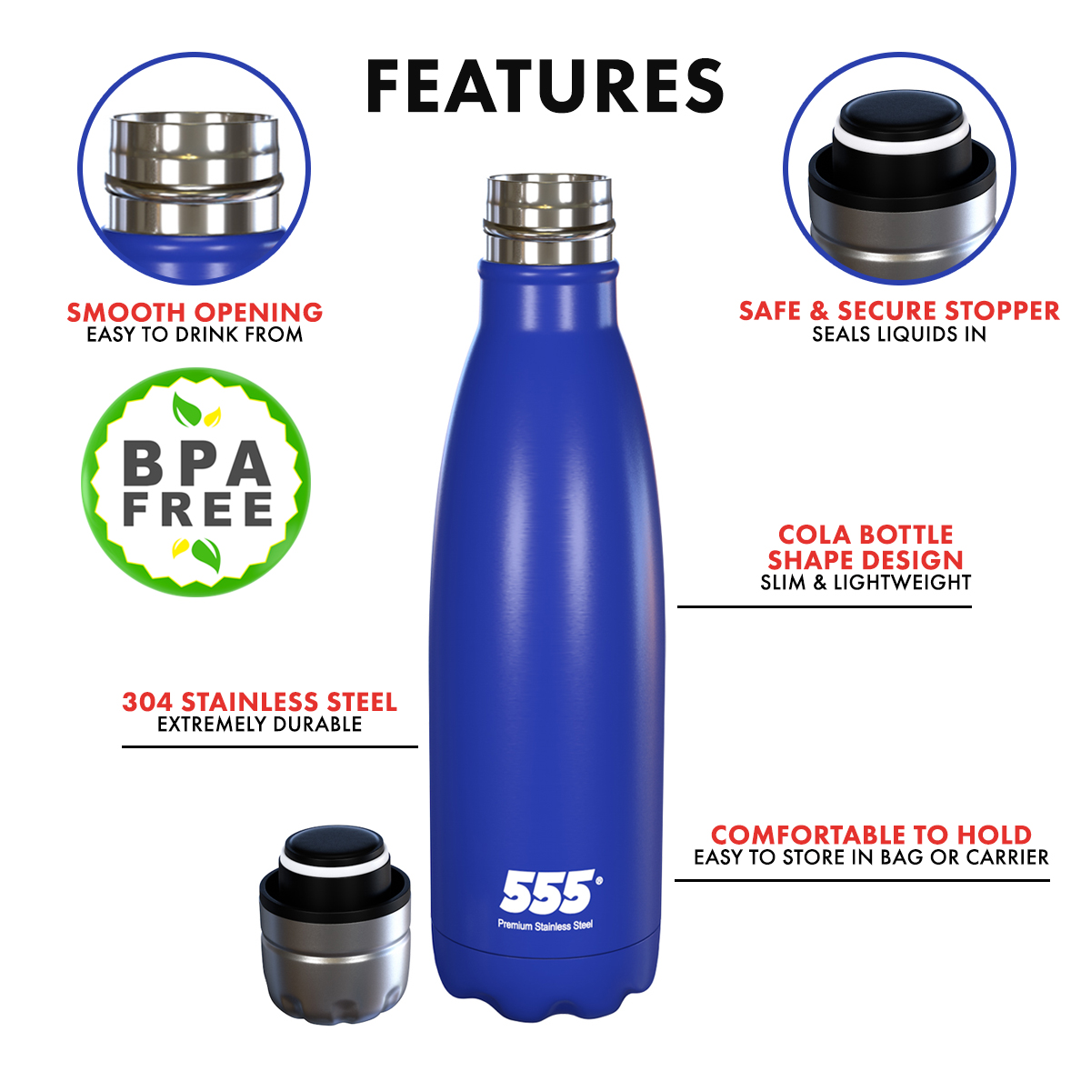555 Stainless Steel Cola Bottle Style Vacuum Thermal Flask 350ml