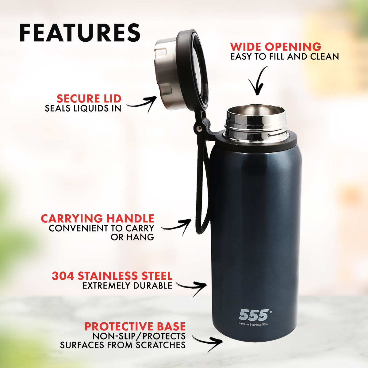 555 Stainless Steel Thermal Flask with Strap 1L