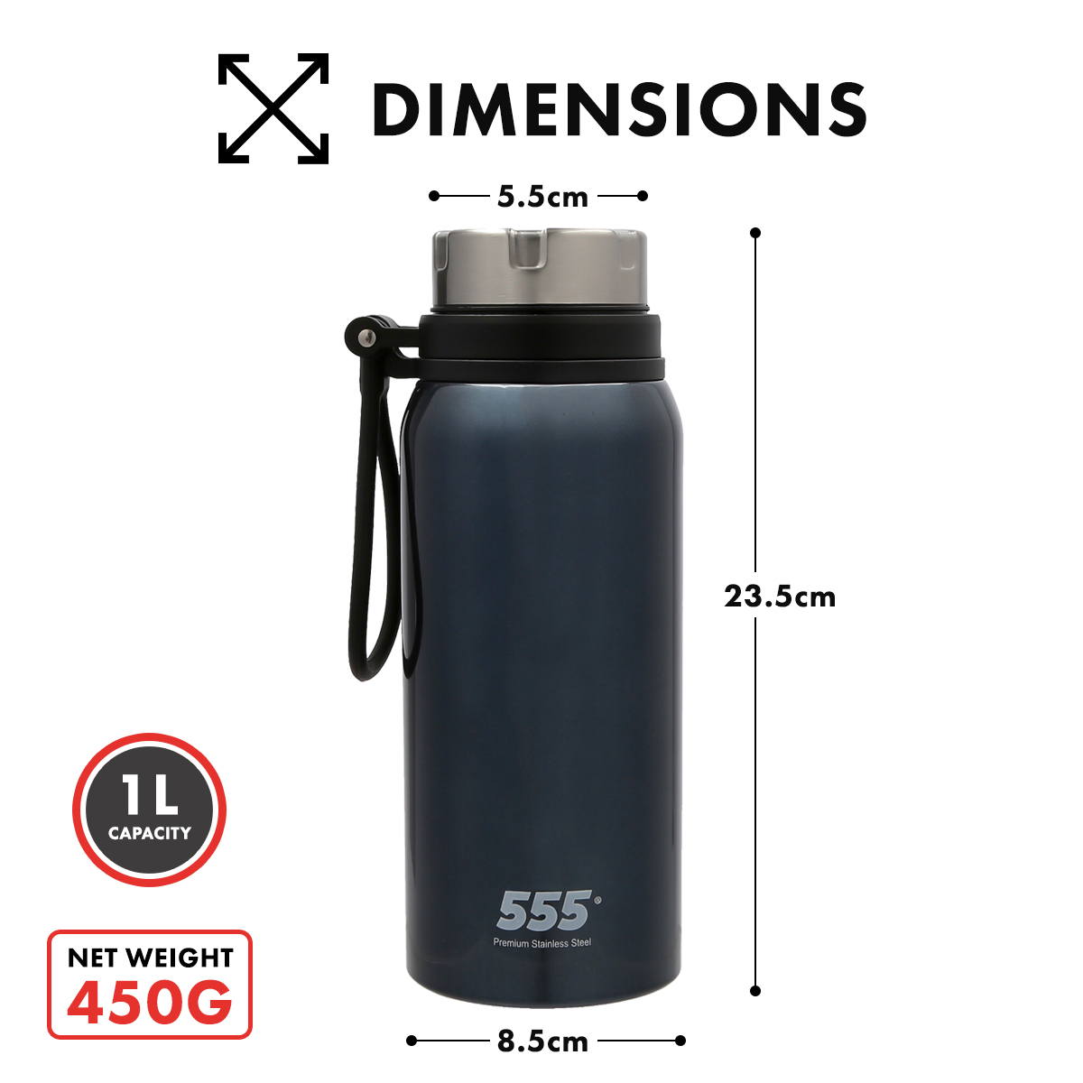 555 Stainless Steel Thermal Flask with Strap 1L
