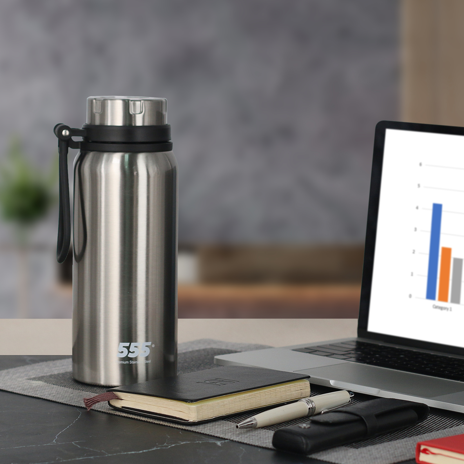 555 Stainless Steel Thermal Flask with Strap 1L