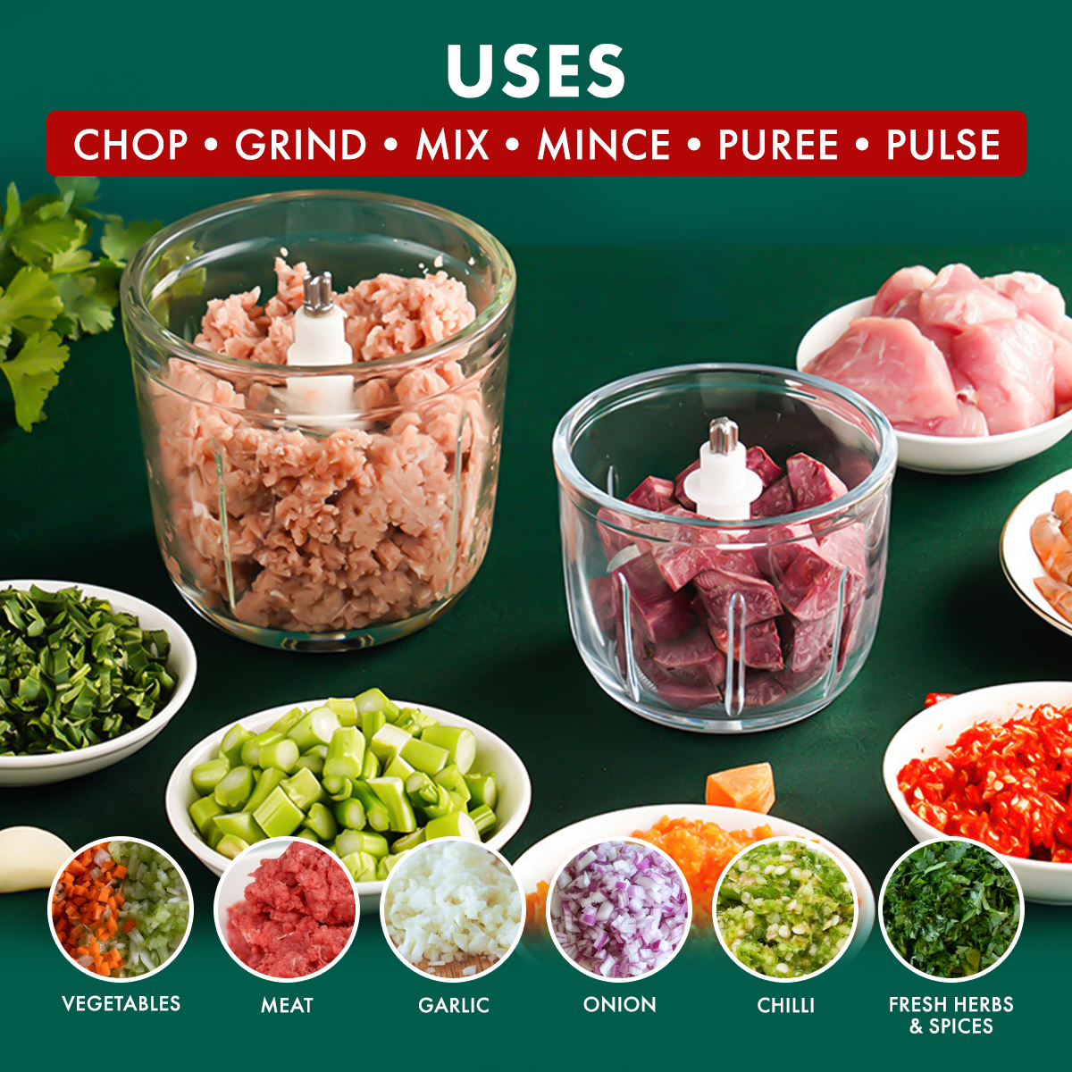 Amark e.Kitchen Cordless USB-Rechargeable Mini Food Chopper with 600ml Glass Bowl