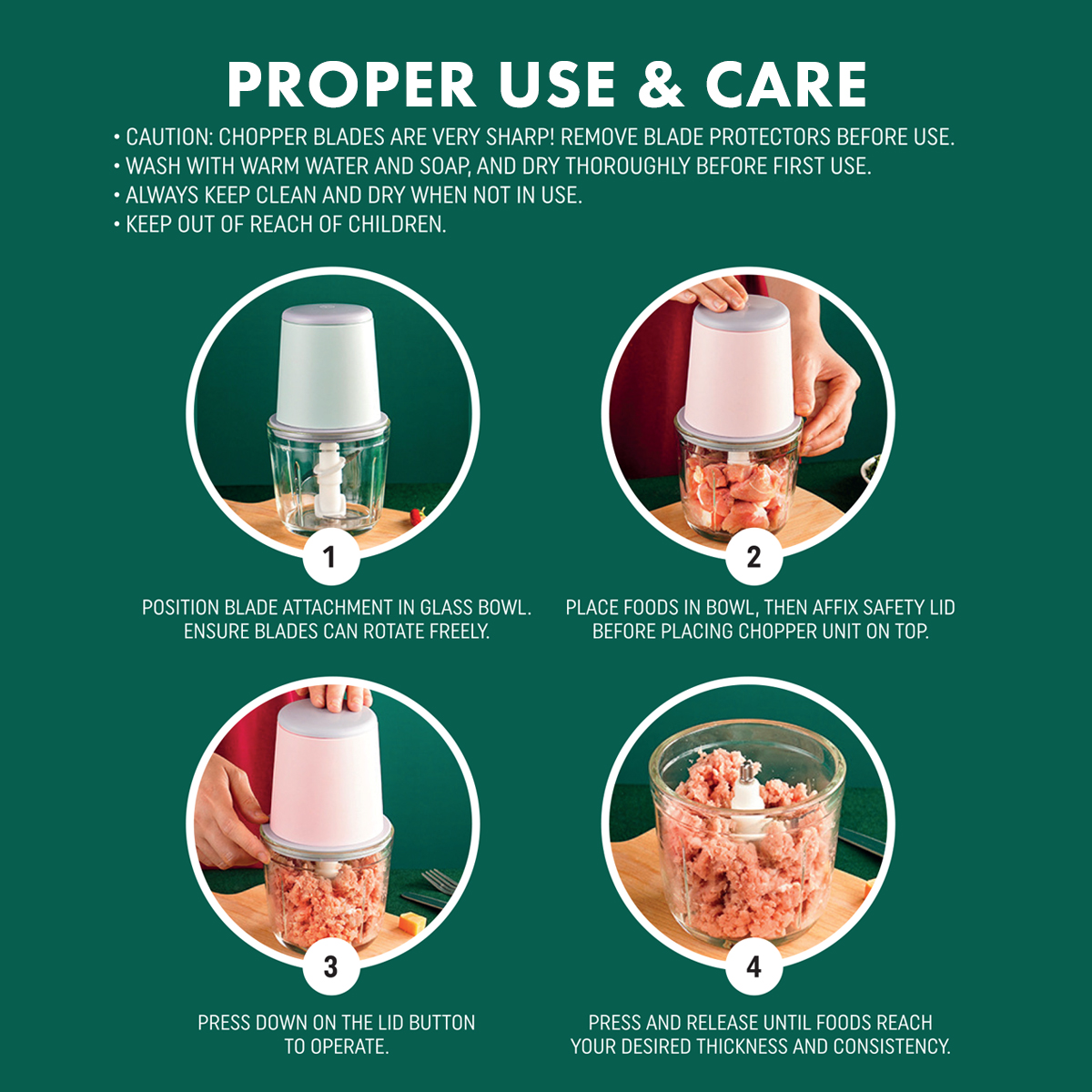 Amark e.Kitchen Cordless USB-Rechargeable Mini Food Chopper with 600ml Glass Bowl