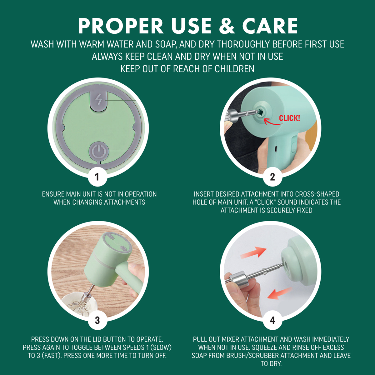 Amark e.Kitchen Cordless USB-Rechargeable Multi-Use Mixer & Scrubber - 5pc Attachments Set