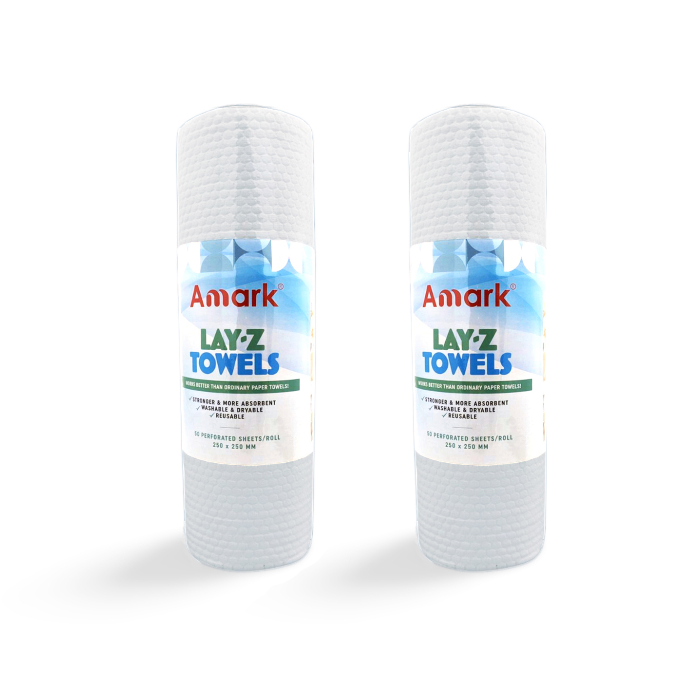 Amark Lay-Z Reusable & Washable Kitchen Towels 250 x 250mm - 50 Perforated Sheets/Roll