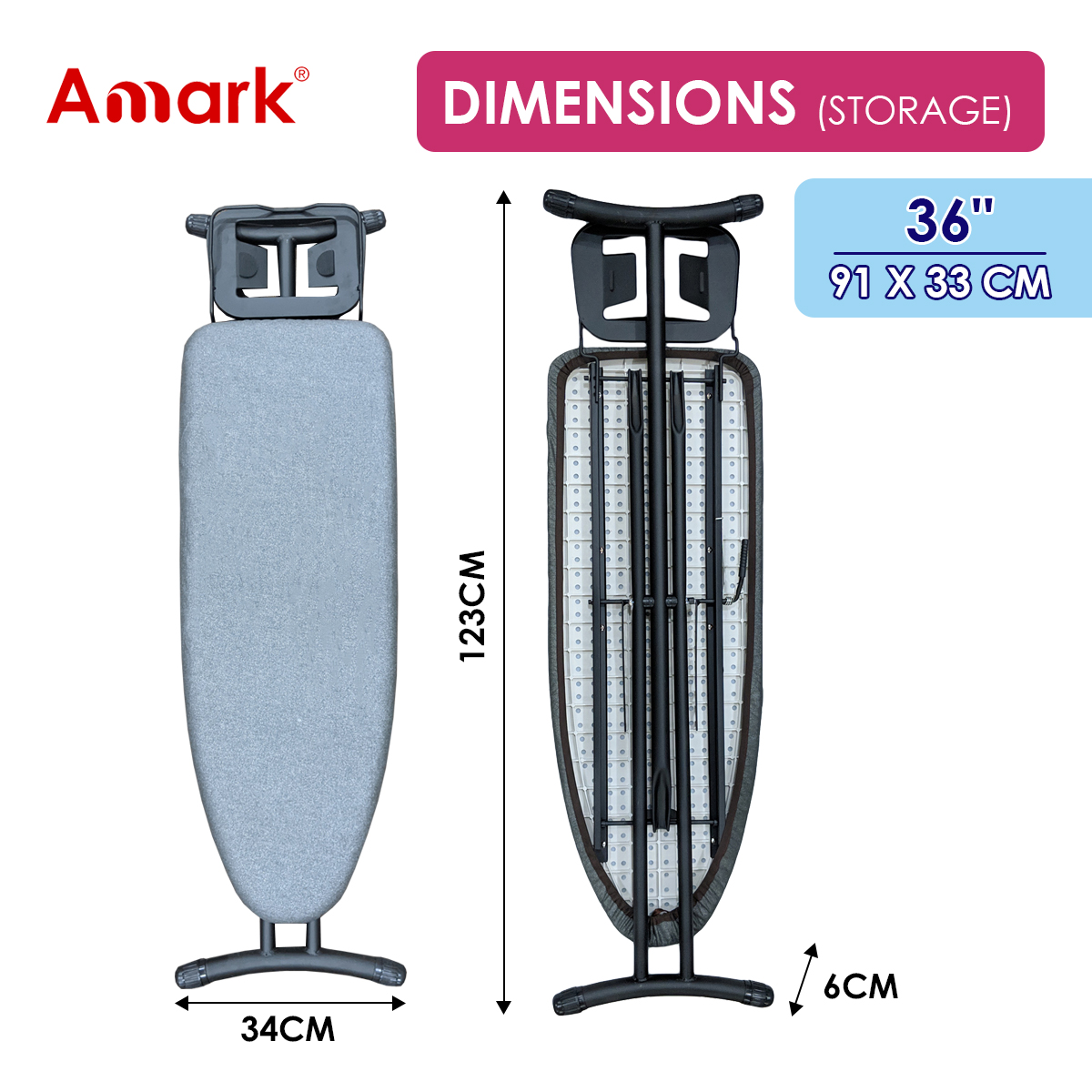 Amark Premium High Heat Resistant T-Leg Ironing Board with Enhanced Iron Rest