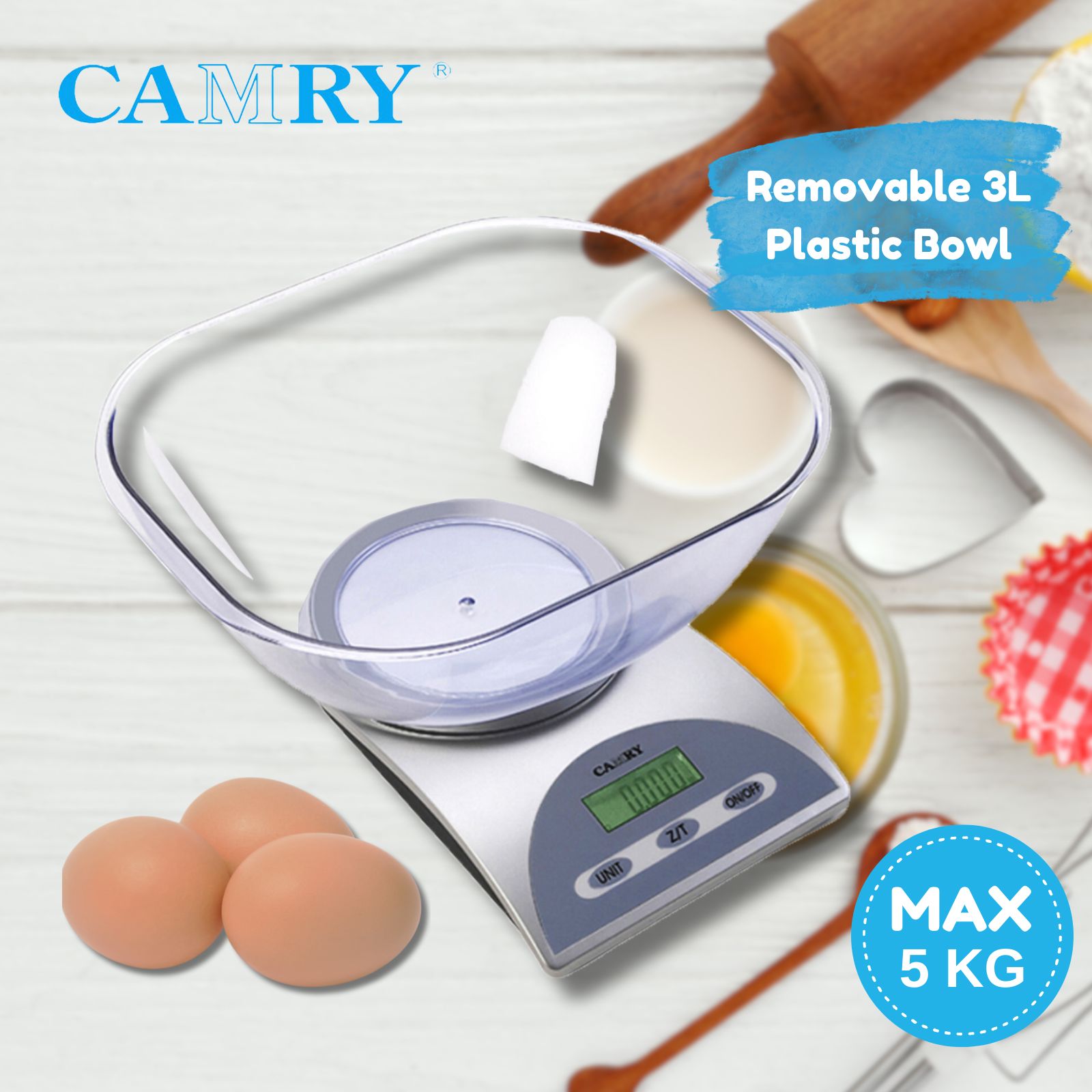 Camry Digital Kitchen Scale 5kg with Removable 3L Bowl