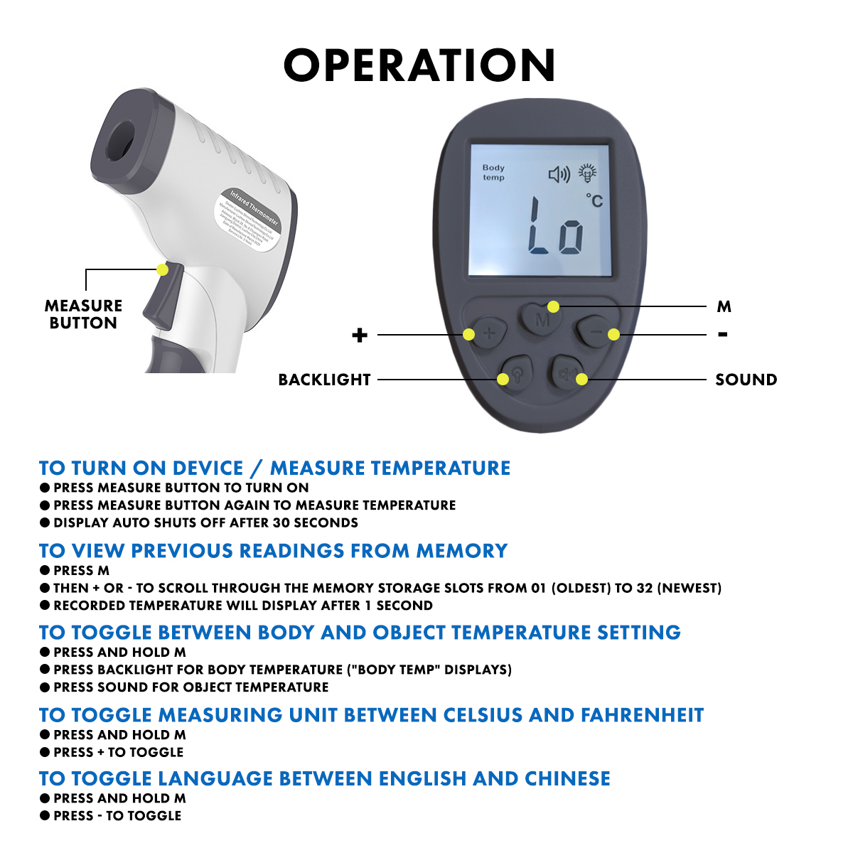 CLOC Infrared Forehead Body Thermometer