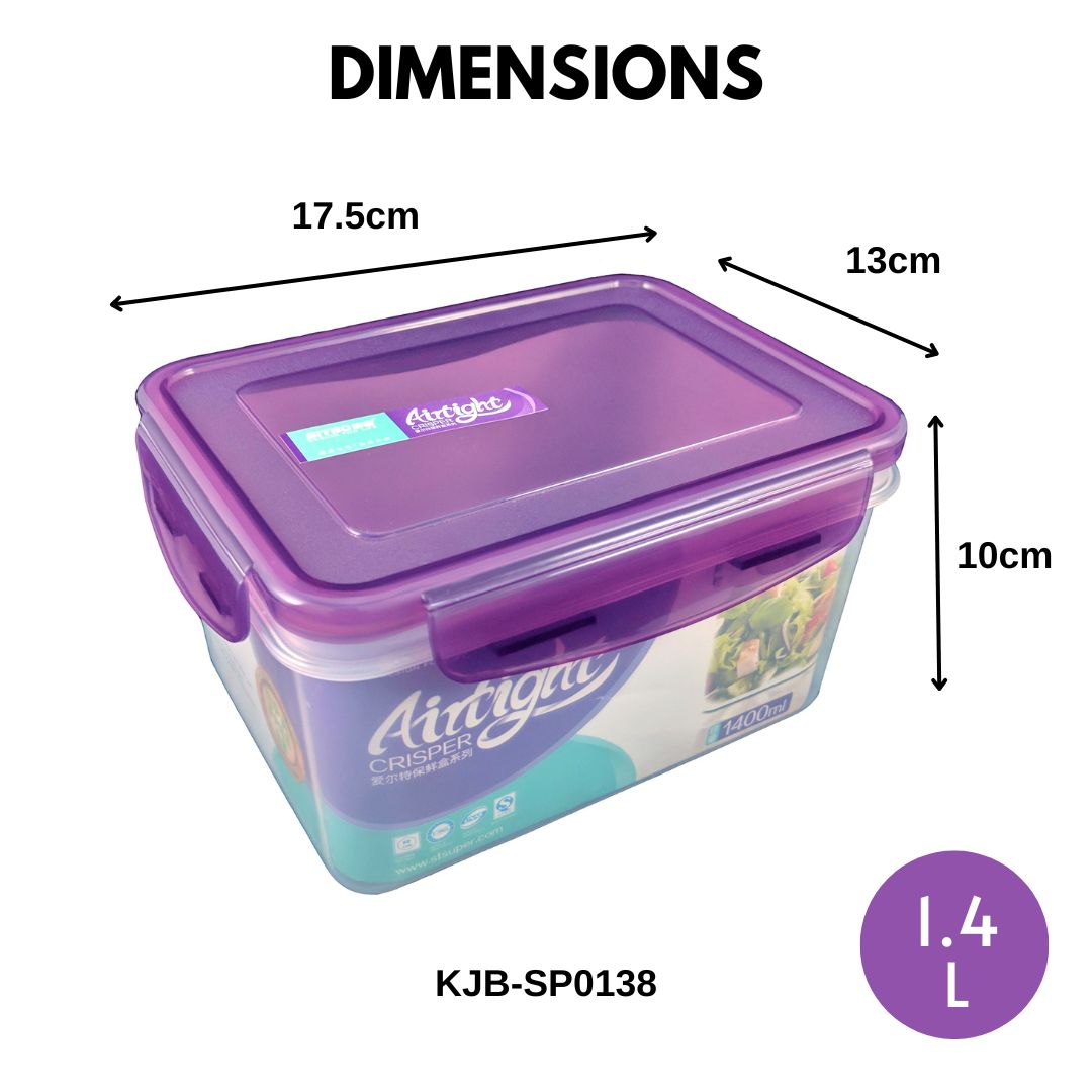 Sitbo Medium Rectangular Airtight Crisper Food Storage Container with Locking Clips
