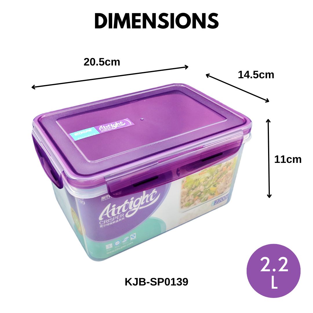 Sitbo Medium Rectangular Airtight Crisper Food Storage Container with Locking Clips