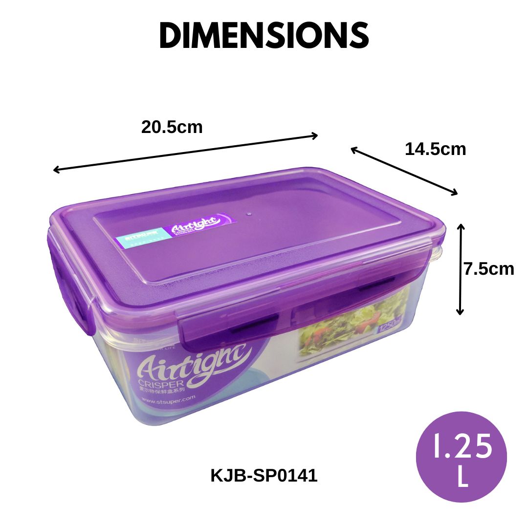Sitbo Medium Rectangular Airtight Crisper Food Storage Container with Locking Clips