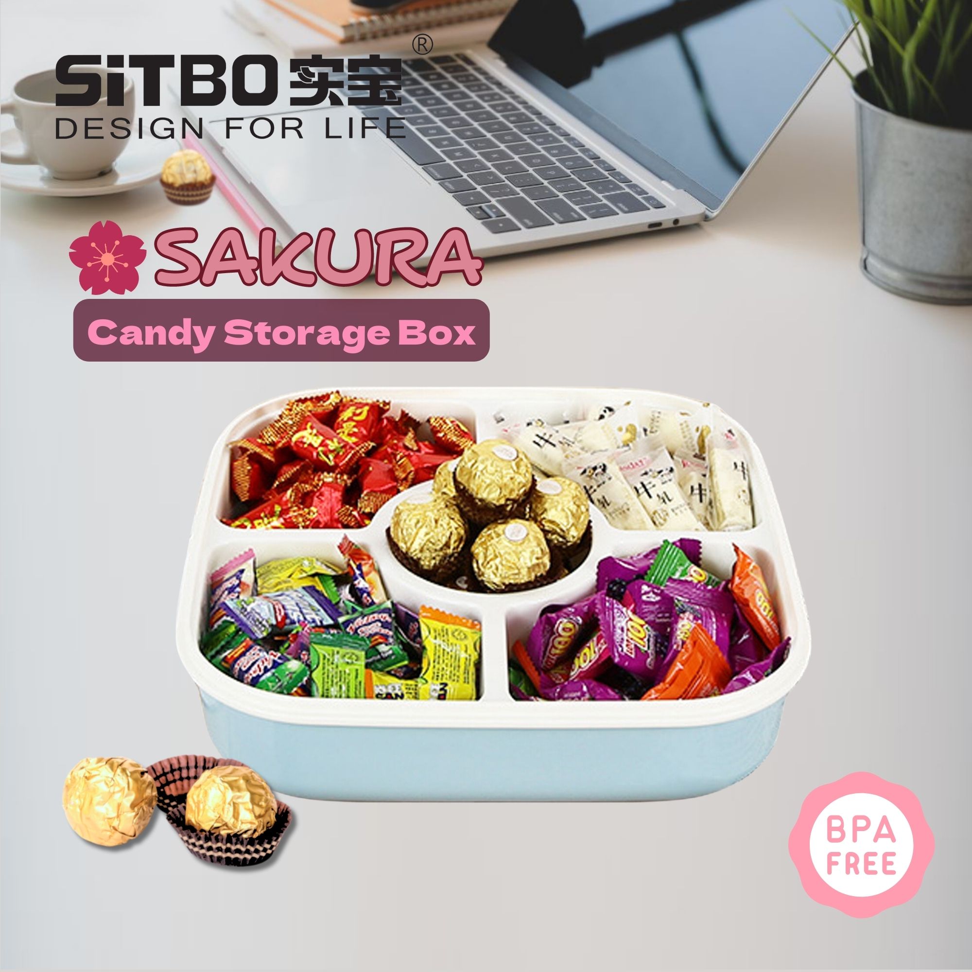 Sitbo Sakura Candy Storage Box - 27 x 27 x 7 cm