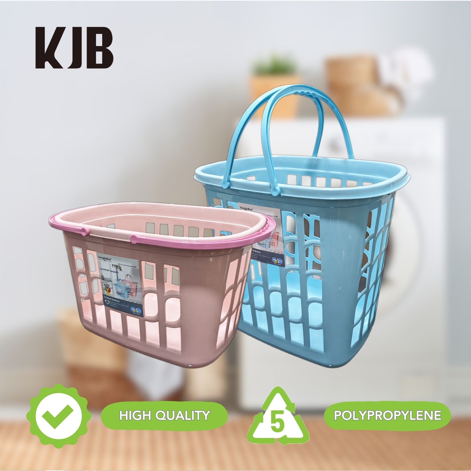 KJB Plastic Laundry Basket with Carrying Handles