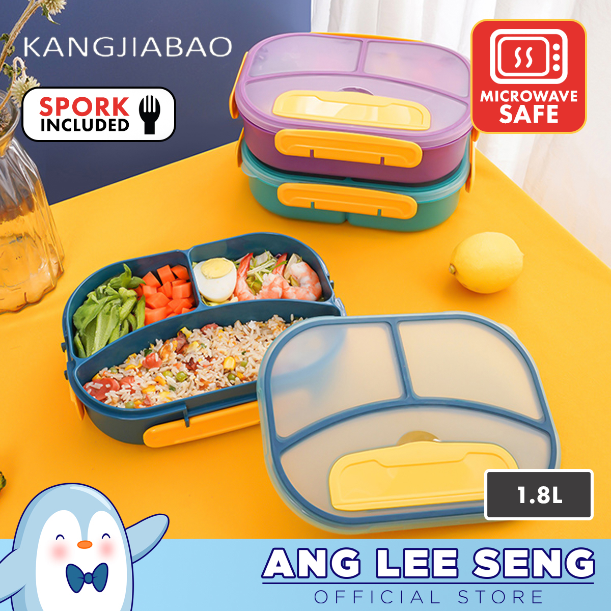 KangjiaBao 3-Compartment Bento Lunch Box 1.8L