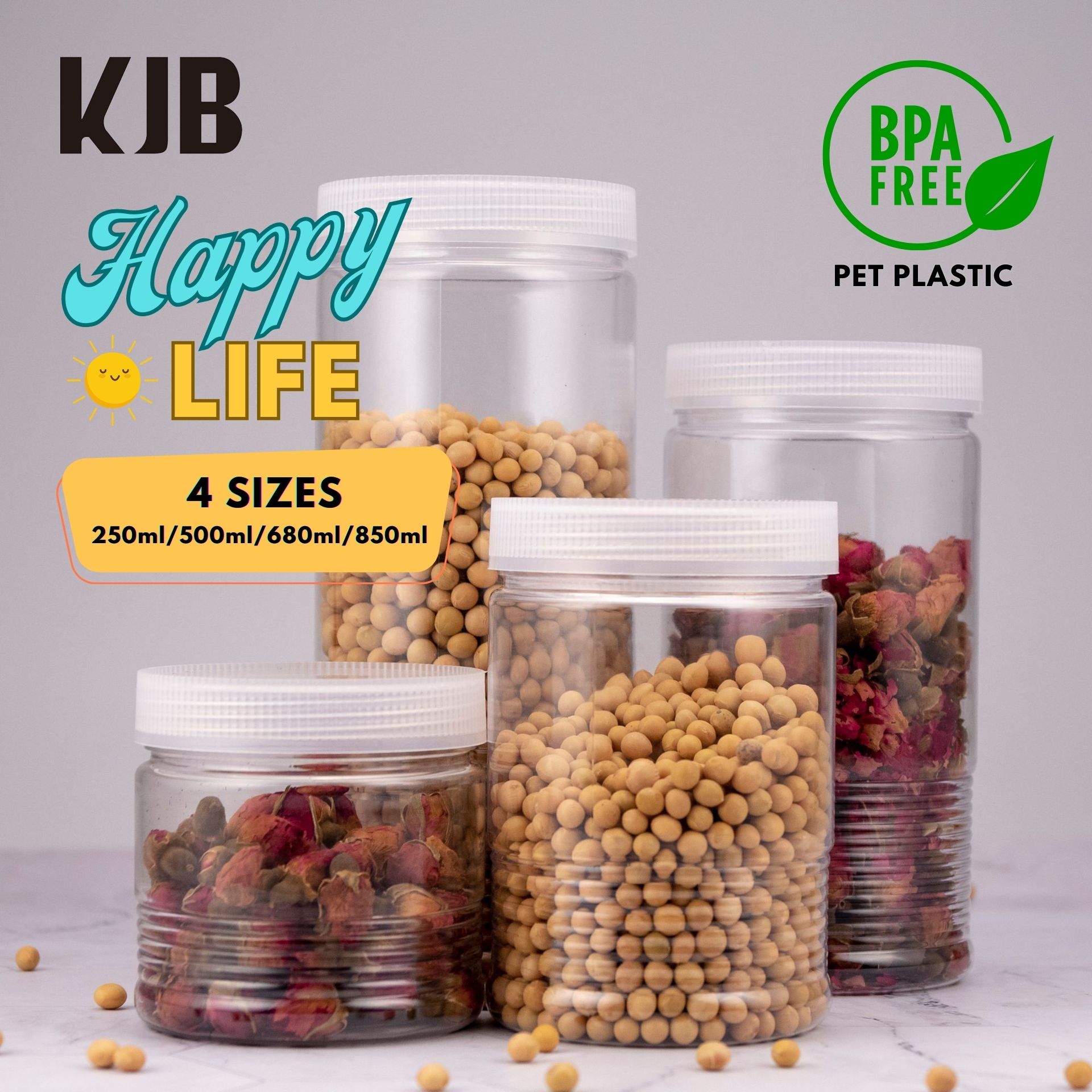 KangjiaBao Happy Life PET Plastic Food Storage Multipurpose Jar