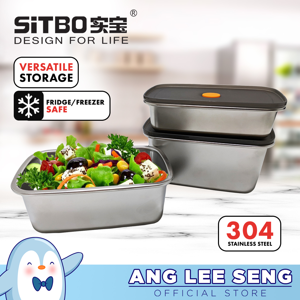 Sitbo 304 Stainless Steel Food Storage/Meal Prep Container - Airtight & Stackable 