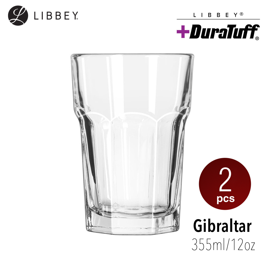 Libbey Gibraltar 15238 DuraTuff Glass Tumbler 355ml/12oz 2-pc Set