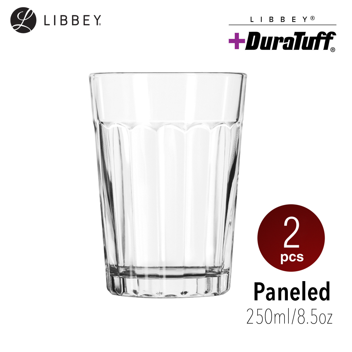 Libbey Paneled 15640 DuraTuff Glass Tumbler 250ml/8.5oz 2-pc Set