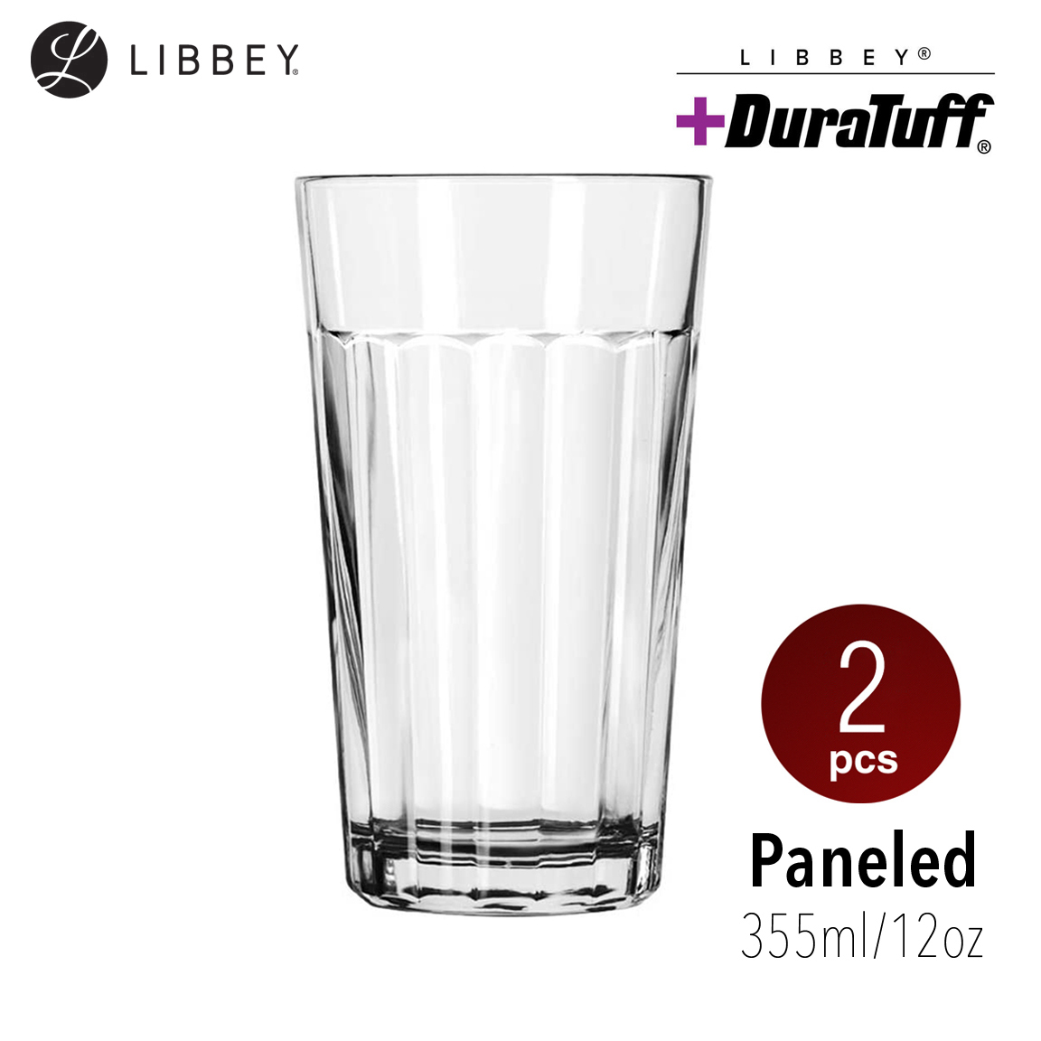 Libbey Paneled 15641 DuraTuff Glass Tumbler 355ml/12oz 2-pc Set