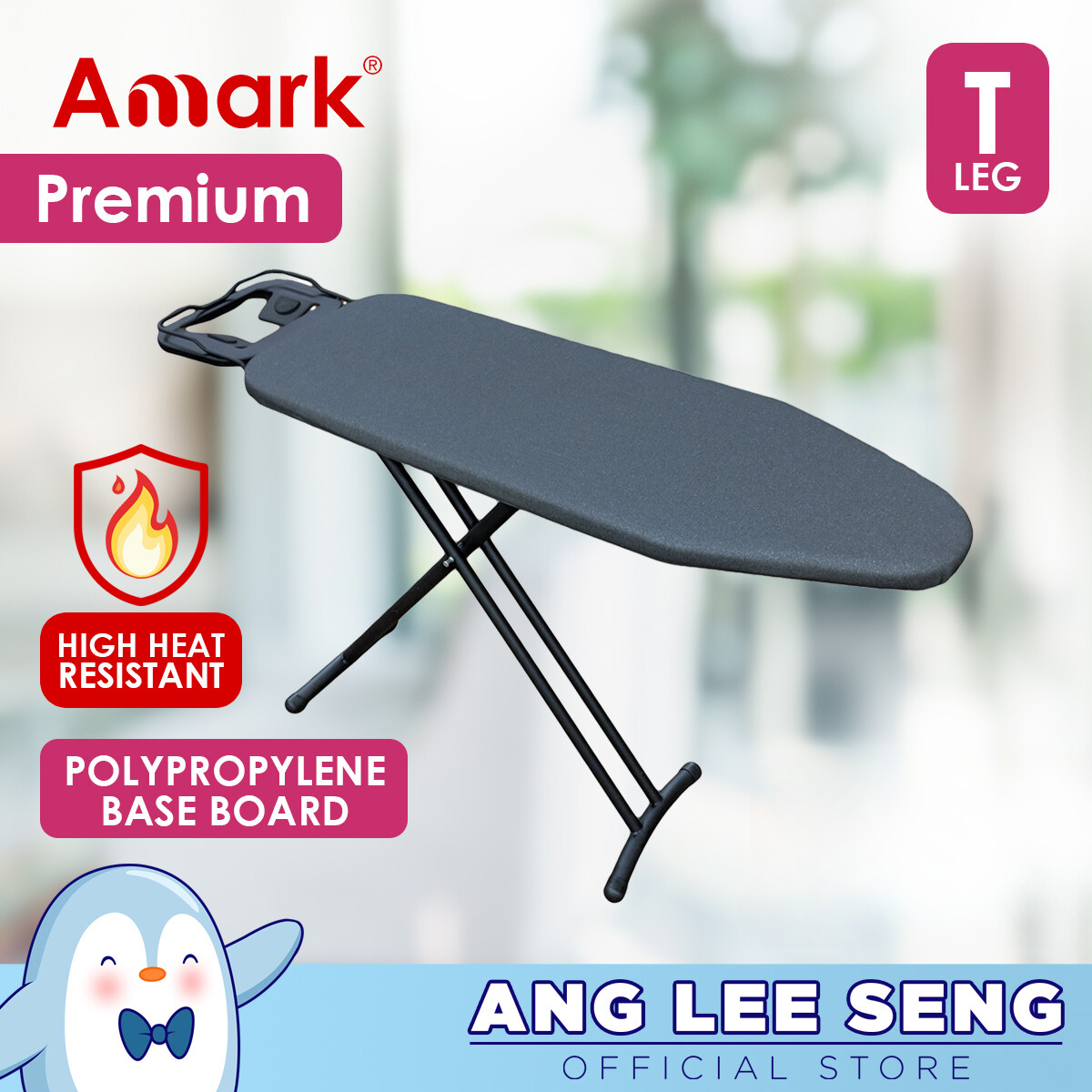 Amark Premium High Heat Resistant T-Leg Ironing Board with Enhanced Iron Rest