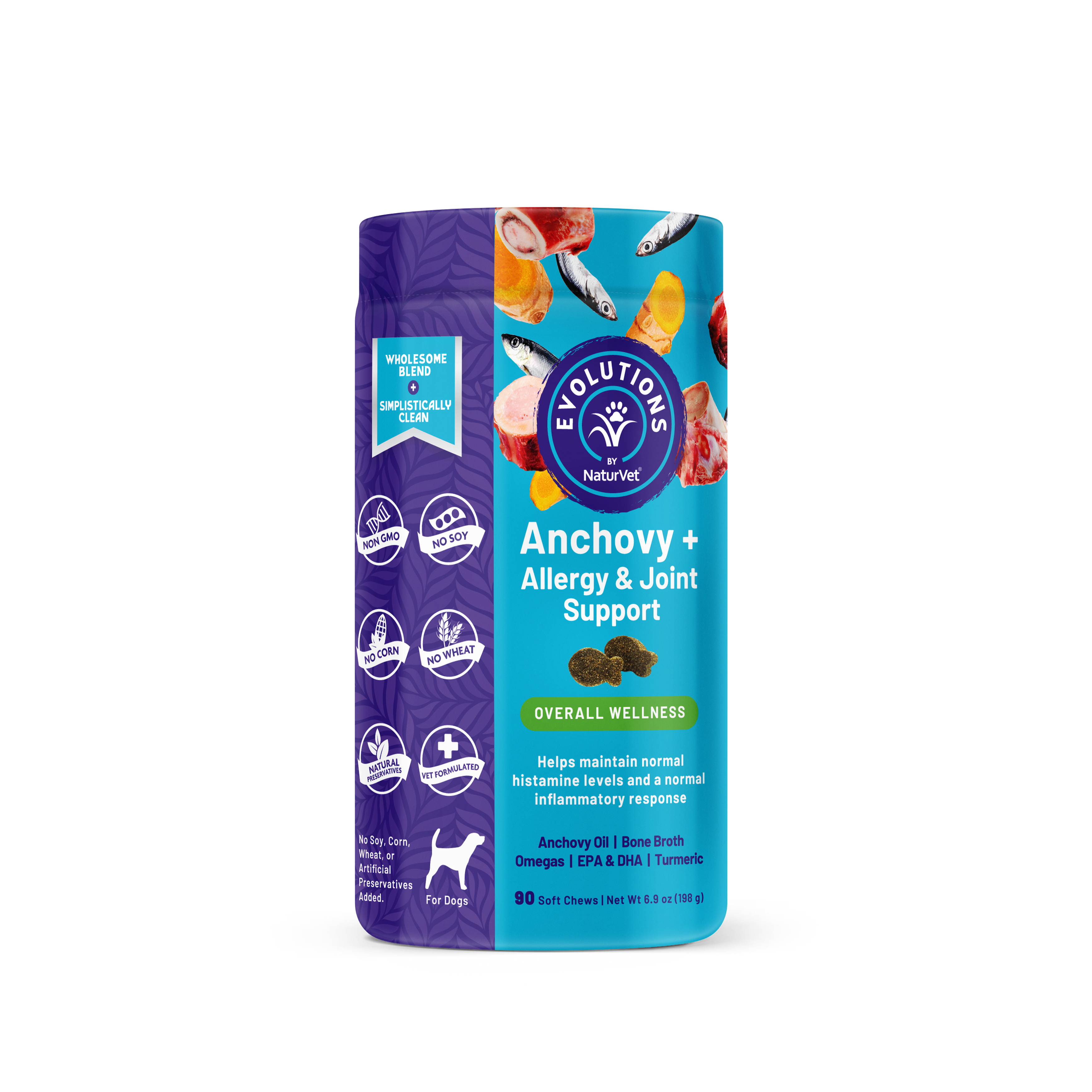 NaturVet Evolutions Anchovy + Allergy & Joint Support Soft Chews For Dogs [Size: 90 ct]