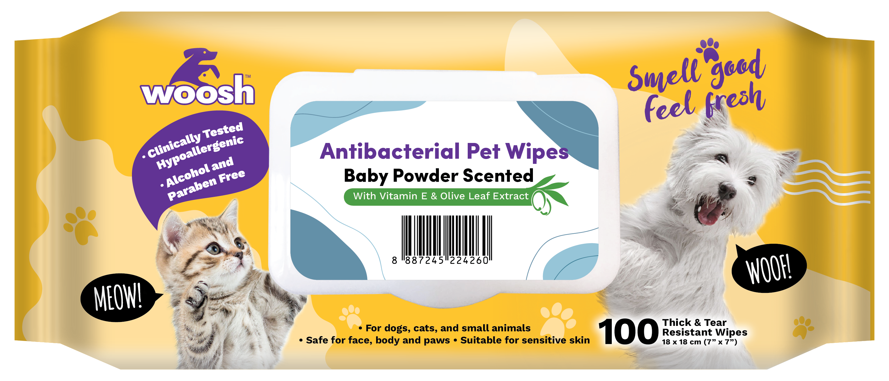 Woosh Antibacterial Pet Wipes