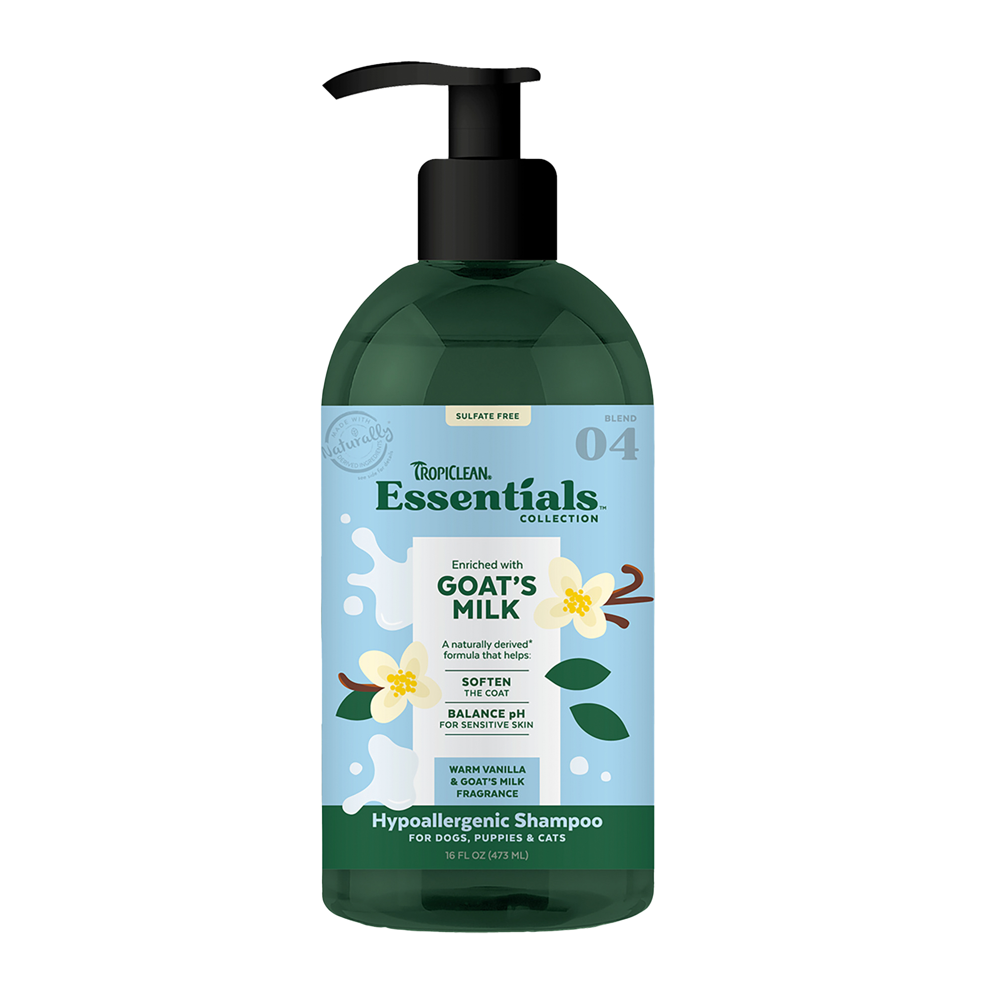 TropiClean Essentials Goat’s Milk Shampoo for Dogs, Puppies and Cats