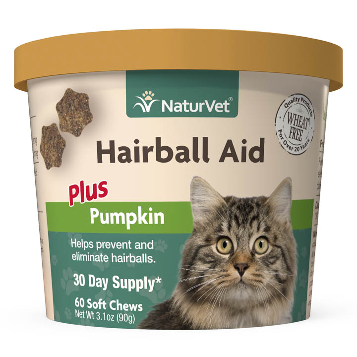 Naturvet Hairball Aid Supplement Plus Pumpkins for Cats 60 ct