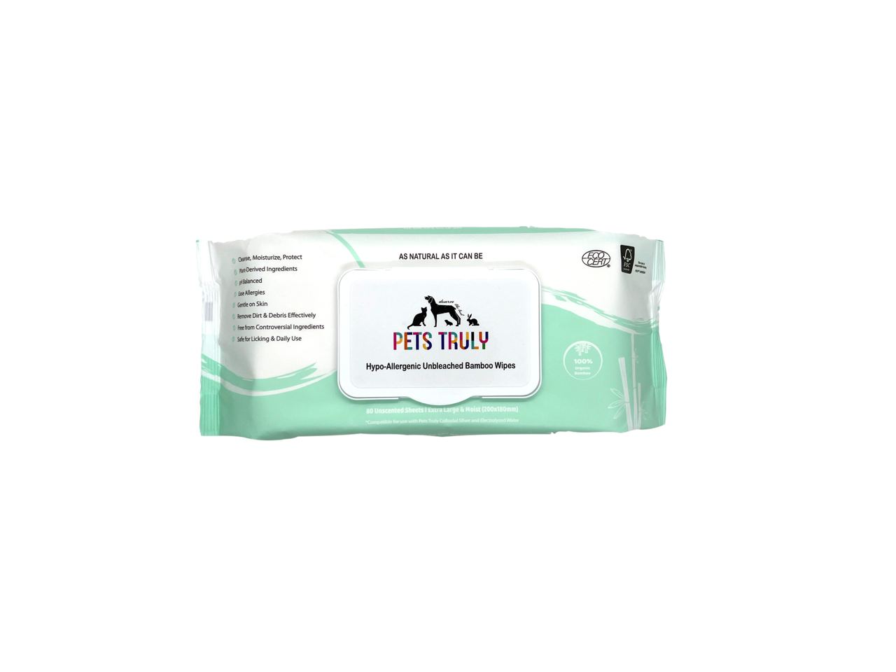 Pets Truly Hypo-Allergenic Organic Bamboo Pet Wipes [80 Sheets]