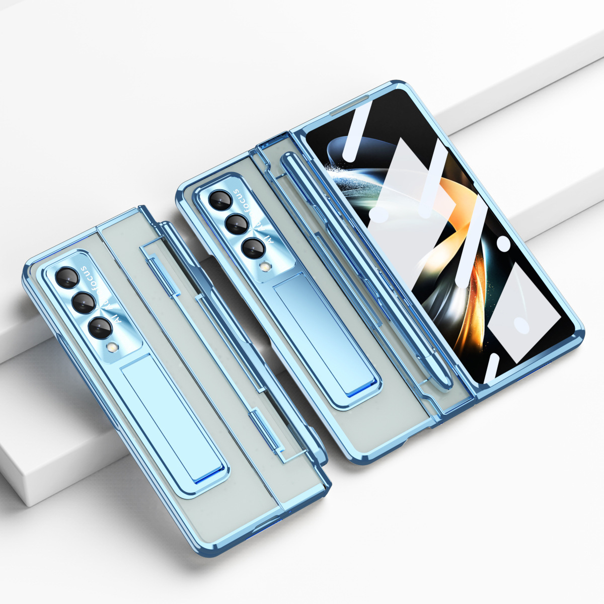 삼성 Z 폴드 3/4용 일체형 보호 케이스, 전기 도금 팬텀 플랫 힌지, 세밀한 구멍 렌즈 필름이 포함되어 있습니다.