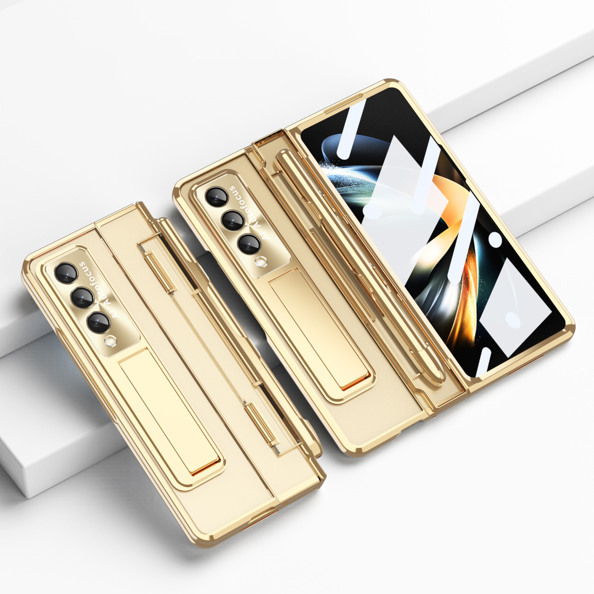 삼성 Z 폴드 3/4용 일체형 보호 케이스, 전기 도금 팬텀 플랫 힌지, 세밀한 구멍 렌즈 필름이 포함되어 있습니다.