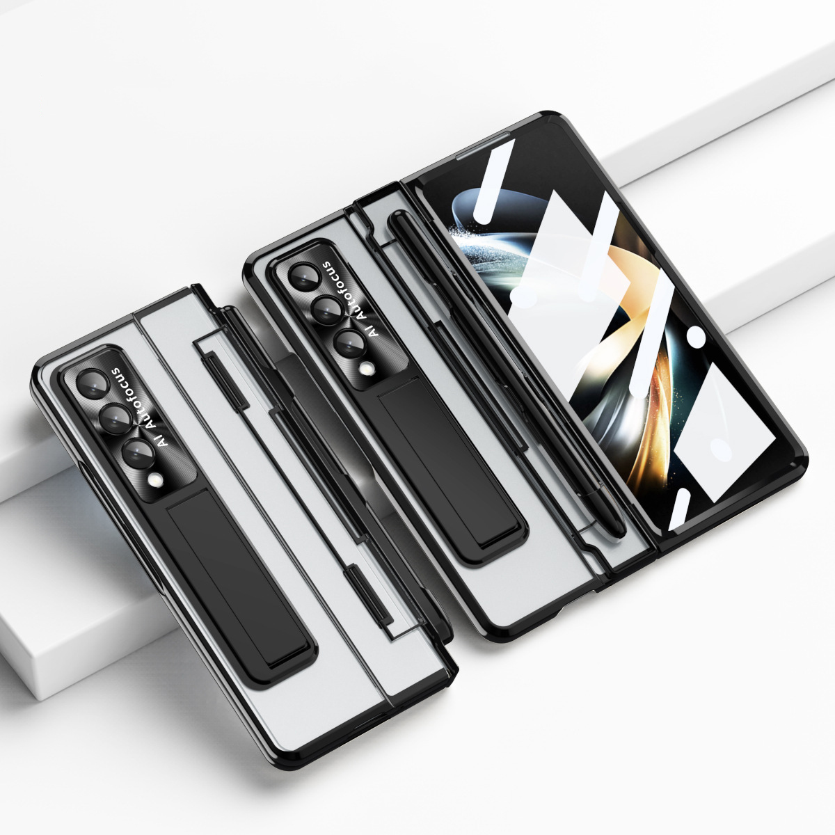 삼성 Z 폴드 3/4용 일체형 보호 케이스, 전기 도금 팬텀 플랫 힌지, 세밀한 구멍 렌즈 필름이 포함되어 있습니다.