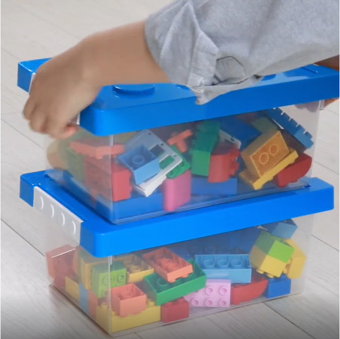 Storage Box Plastic Bricks Children Toy Bricks Organizer Small Size With Blue Lid amiinu