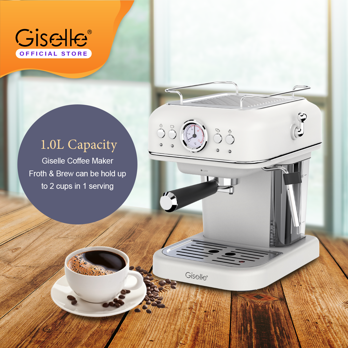 Giselle Espresso Coffee Maker 20 Bar 家用意式咖啡机奶泡拿铁 [KEA0339LB]