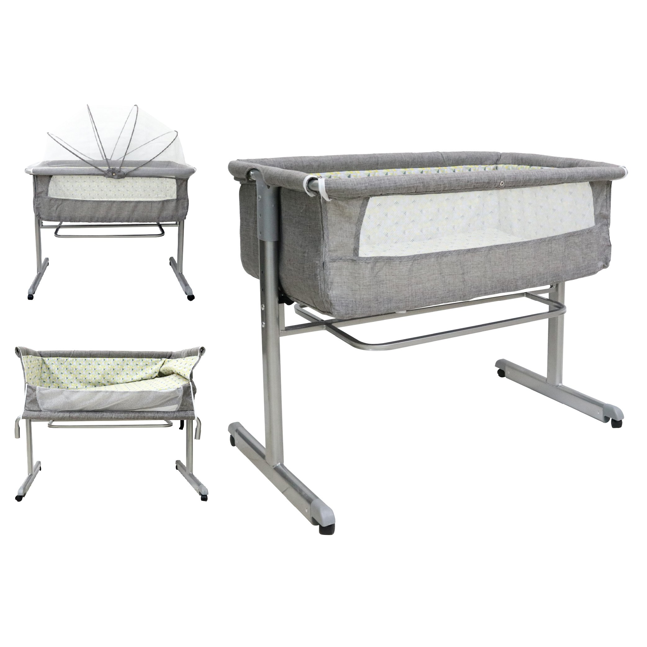 Baby Playpen Bedside Sleeper with mattress and mosquito net (BAY0074GY)