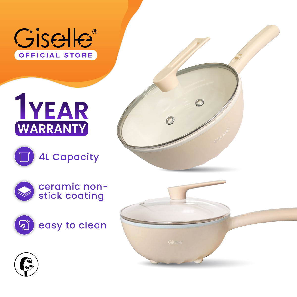 Giselle Multifunctional 4L Electric Frying Pan Cooker with Ceramic Gla