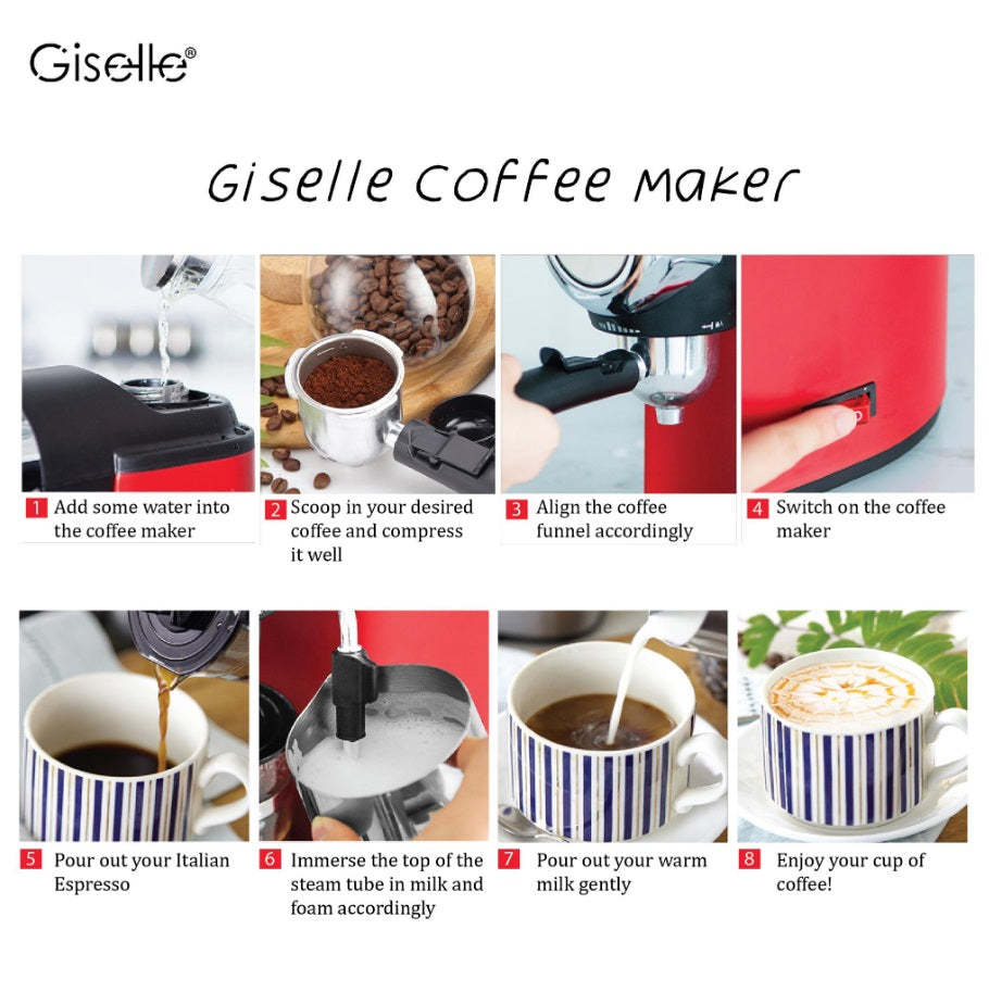 Giselle Espresso Coffee Milk Bubble Maker Machine 800W 家用意式咖啡机[KEA0330RD]