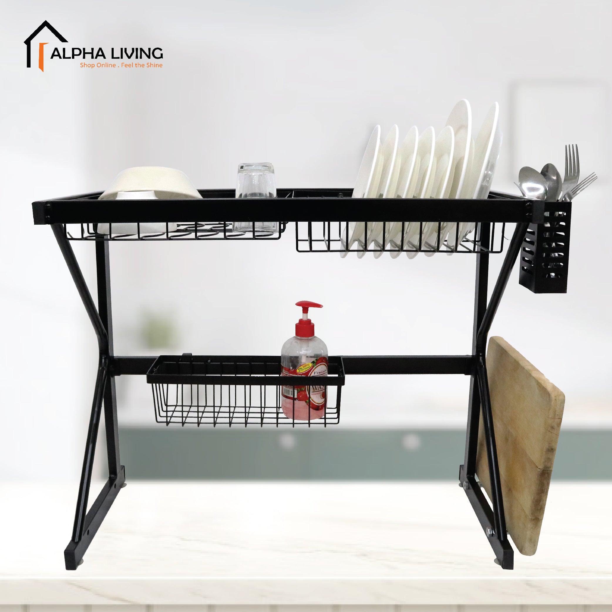 Rak Pinggan Mangkuk Dish Drainer Double Sink Top Rack Dish Rack Kitchen Storage Basin 0546