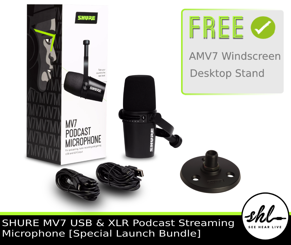 Shure MV7 special bundle - USB & XLR Podcast Streaming Microphone (Black)