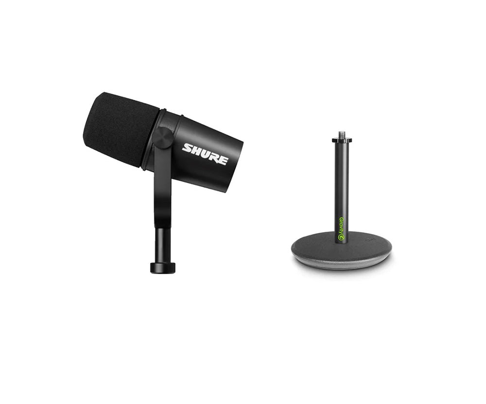 Shure MV7X XLR Podcast Microphone with Gravity Table-Top Microphone Stand Bundle