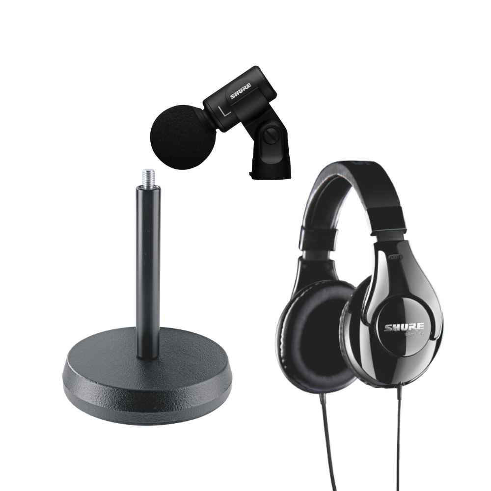 Shure MV88+ Stereo USB Microphone, Shure SRH240A Headphones with KÖNIG & MEYER Table Microphone Stand Bundle