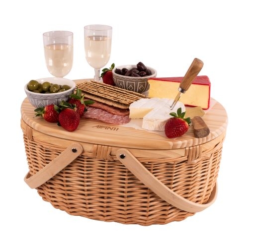 Avanti Picnic basket 2 person insulated pine top with contents