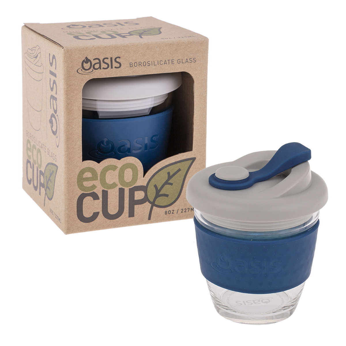 Oasis Glass Eco Cup 8oz 225ml Navy