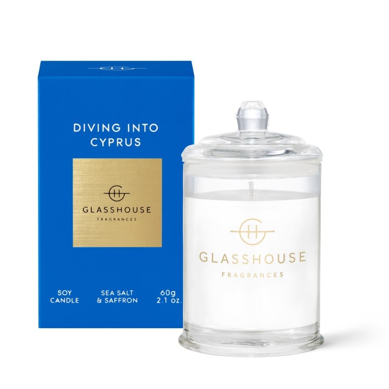 Glasshouse Fragrances 60g Candle DIVING INTO CYPRUS Blue