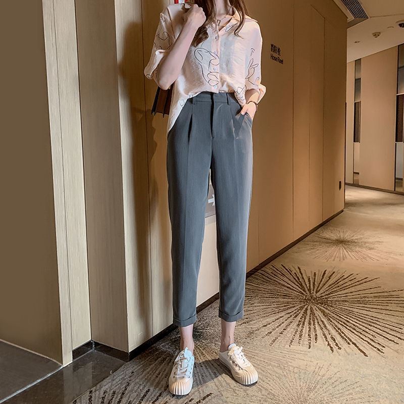 韓系顯瘦高腰西裝哈倫褲（3色）-NamoDress