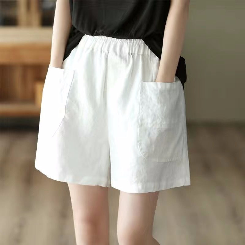 復古棉麻鬆緊腰闊腿設計休閒褲(5色)-NamoDress