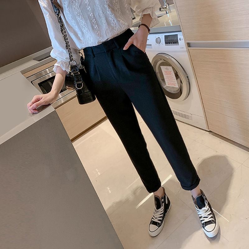 韓系顯瘦高腰西裝哈倫褲（3色）-NamoDress